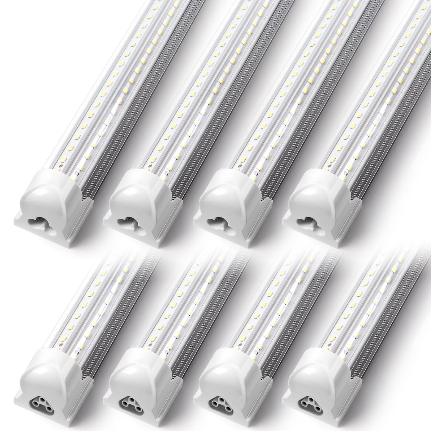 VShape 8 Pack T8 led Shop Lights 4ft  40W 5200LM 5000K Shop Light  Linkable LED Shop Lights for Garage  Workshop  Warehouse  Basement  Clear Cover