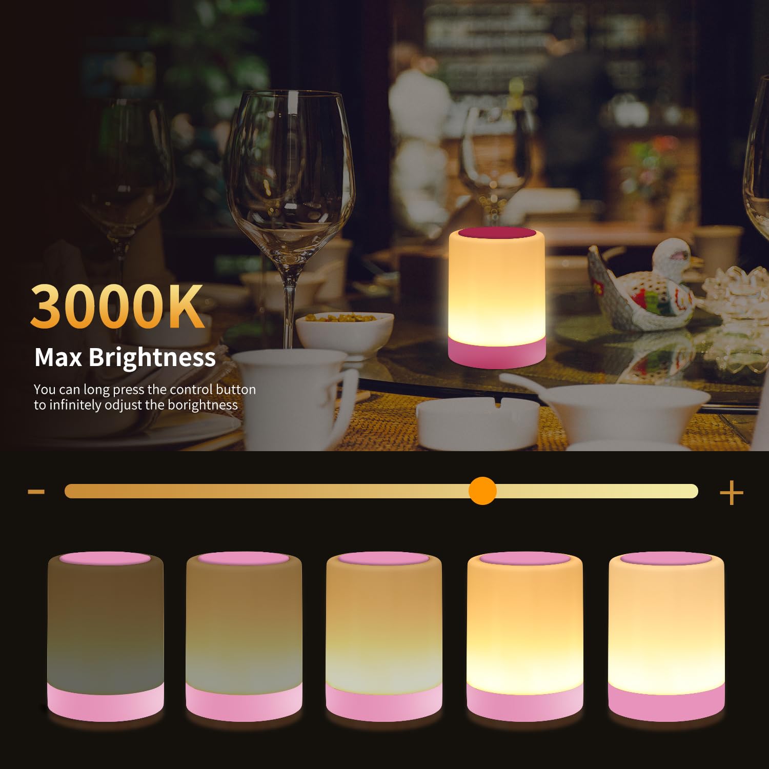 Oorun Touch Bedside Table Lamp - 13 Rgb Colors, 5 Brightness Levels, Usb Rechargeable, 3.74D X 4.8H, Pink, Model F8