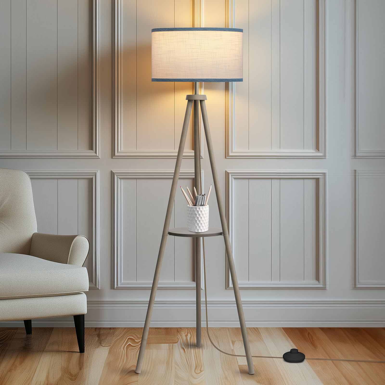 EOEYYOYB EFL Floor Lamps for Living Room, Modern Standing Lamp with Shelf, 3 Color Temperature Led Bulb Tall Lamps with Foot Swi