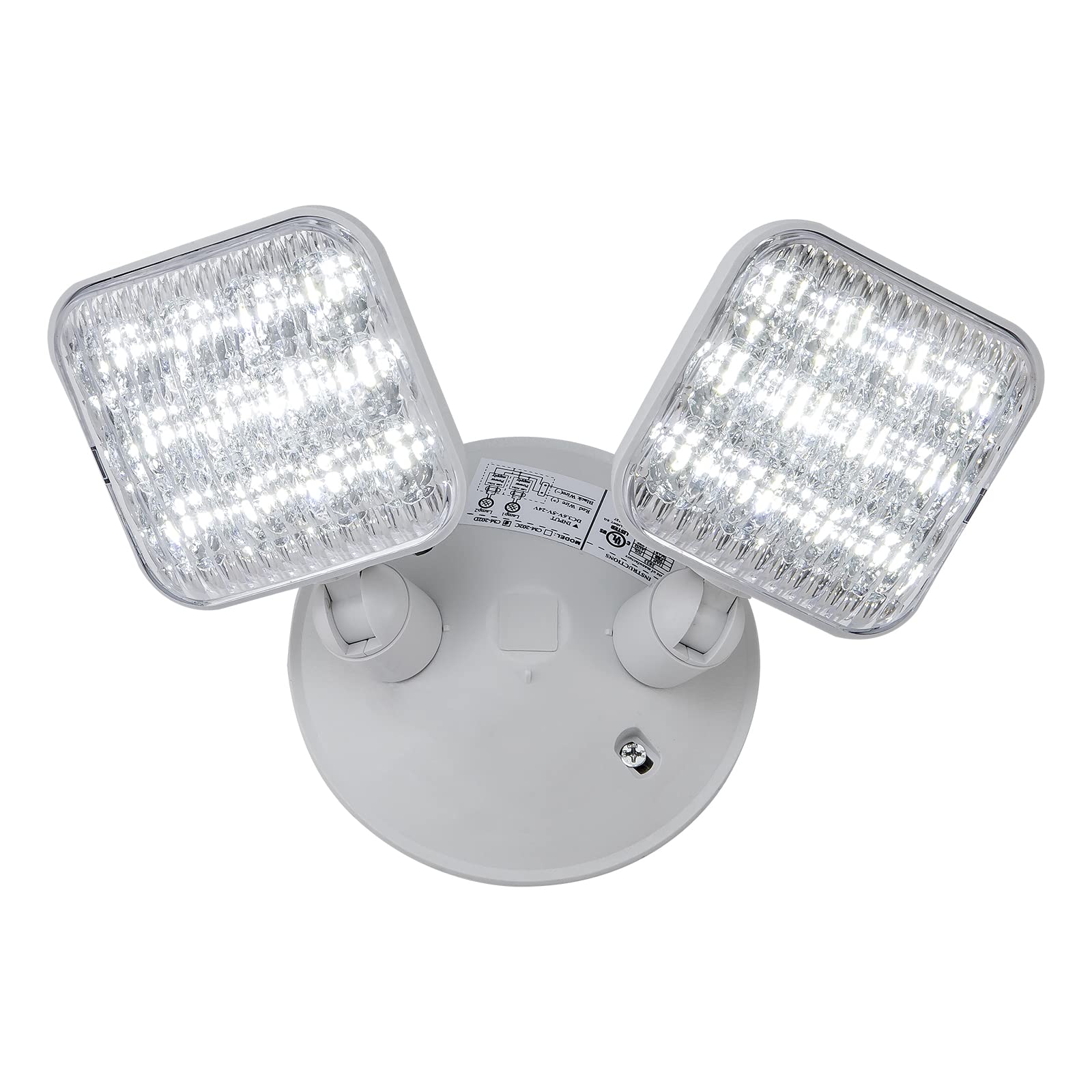 Tanlux Emergency Remote Head Lighting, 1 Pack Double Head Emergency Light, Ul Listed, Multi Voltage 3.6 To 24 Volt Input, 2 By 3 Watts, 2 By 180 Lumen, White