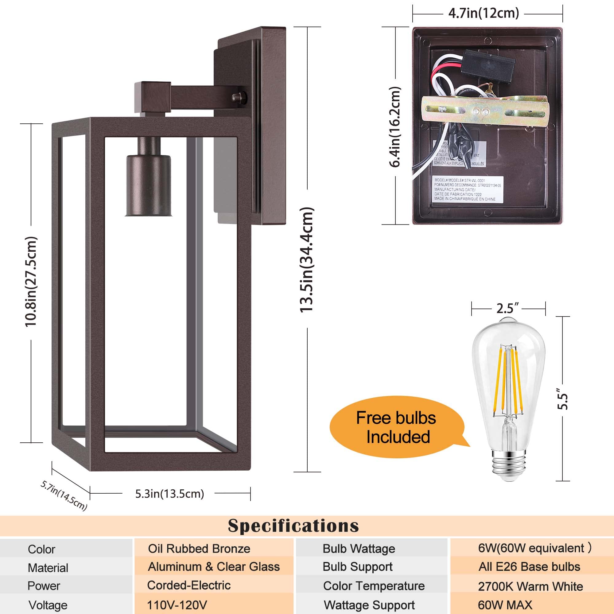 Partphoner Waterproof Porch Light Fixtures, 2 Pack Oil Rubbed Bronze Aluminum Wall Sconce, Model Str-Wl-0001