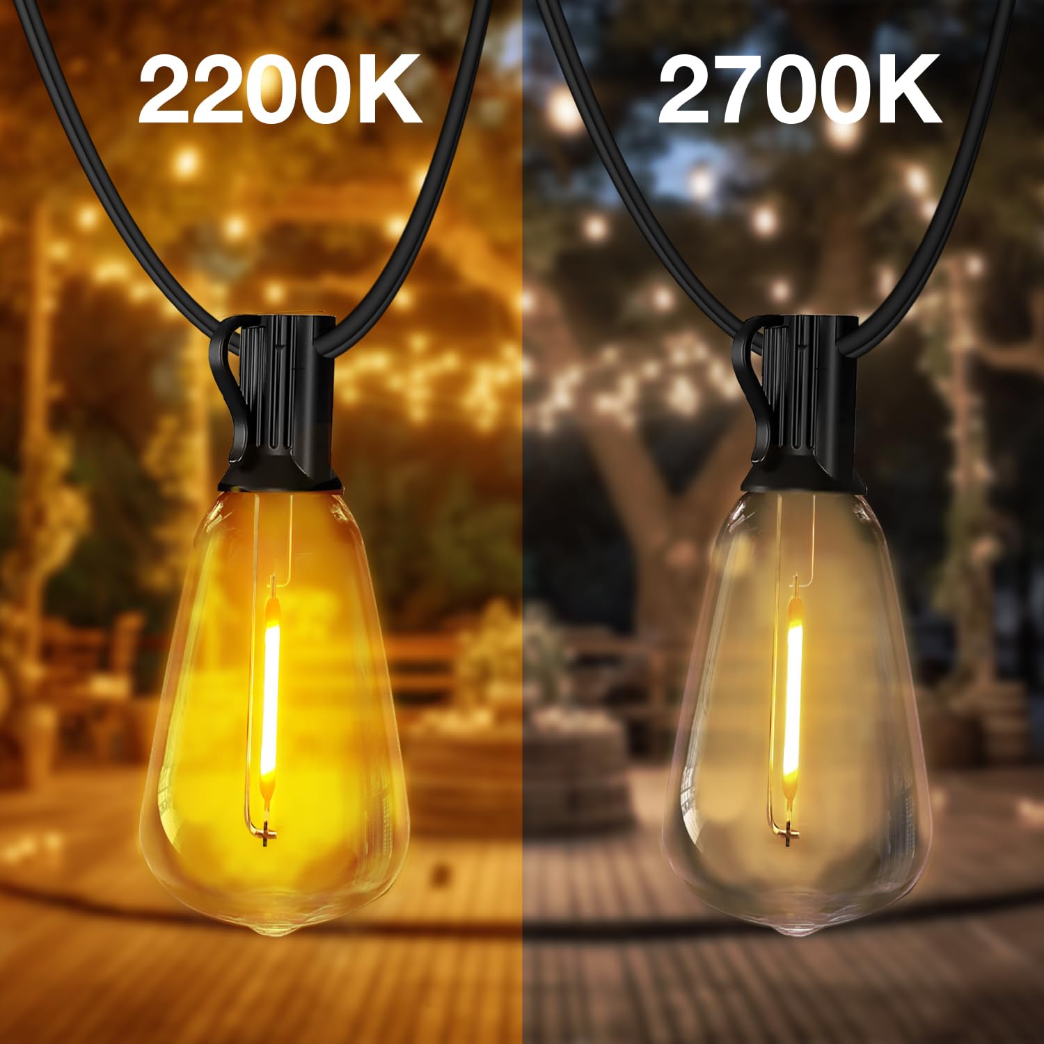 Daybetter Outdoor String Lights Waterproof Led Edison Outside Lights, 2200K 34 Shatterproof St38 Bulbs, Hanging Umbrella Lite Fo