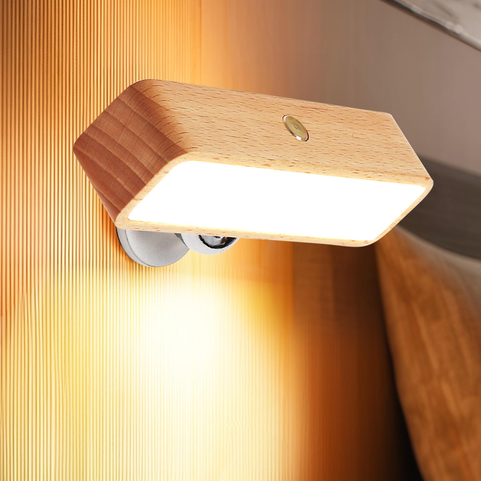 Wood Wall Sconces Battery Operated, Rechargeable Wall Lights Battery Operated, Stick On Wall Mounted lamp Bedside Reading for Be