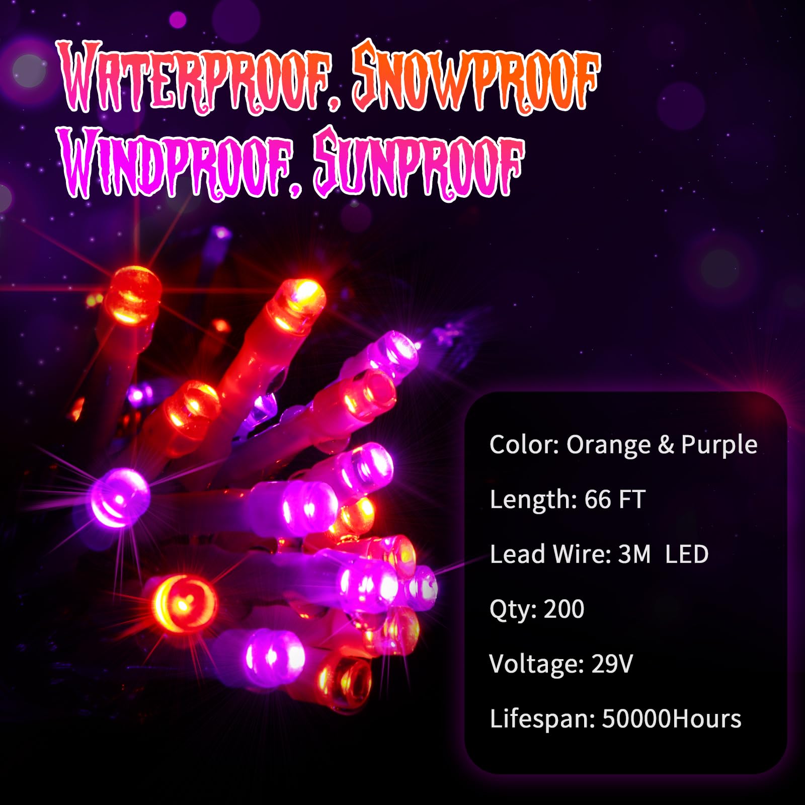Jxledayy 66 Ft 200 Led Halloween Lights Outdoor Decorations Waterproof Fairy String Lights Plug In With Remote Timer 8 Modes For Outside House Tree Bush Garden Yard Party Decor-Purple & Orange
