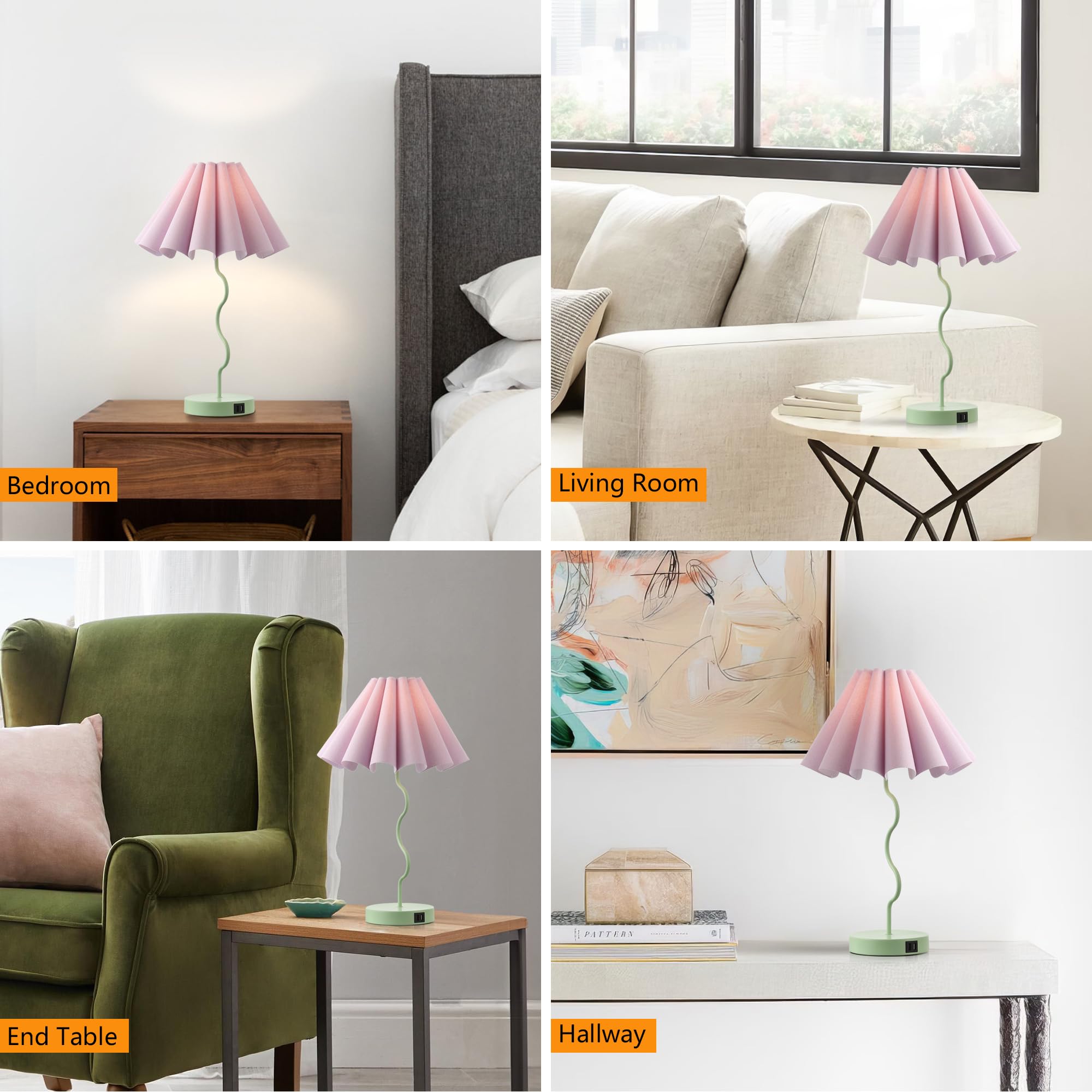 EOEYYOYB Pleated Table Lamp, Linen Shade, Modern Design, Green, Model 2097