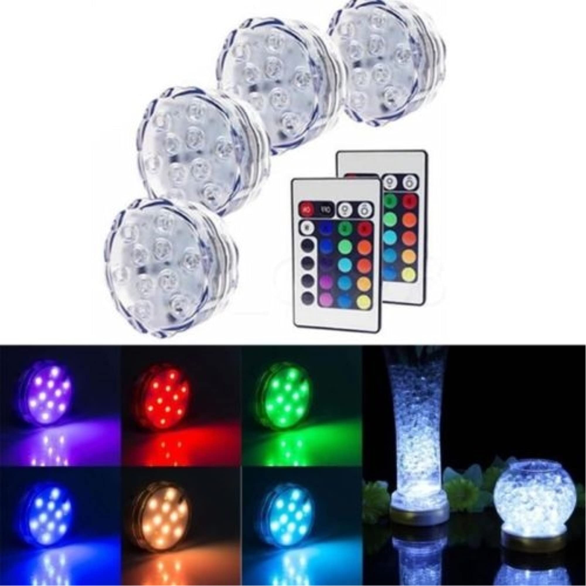 Perfect Holiday Submersible Lights with Remote, 4 Pack, RGB Colors