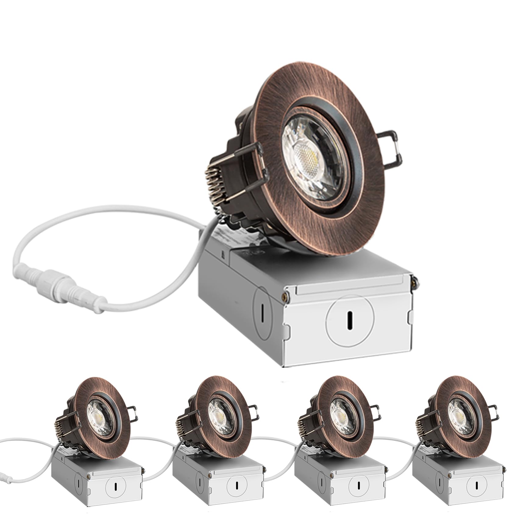 ZYC Recessed LED Lights - 3 Inch, 900 Lumens, Dimmable, Oil-Rubbed Bronze, 4 Pack, Aluminum, Model G-BR-3R