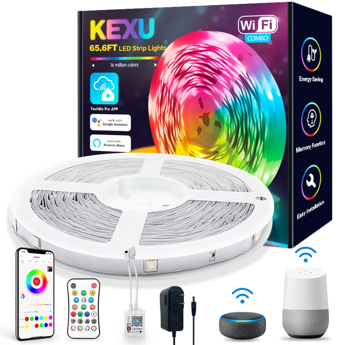 Kexu Led Lights For Bedroom 65.6Ft Smart Wifi And Bluetooth Led Strip Lights Work With Alexa Google Home Music Sync Color Changi