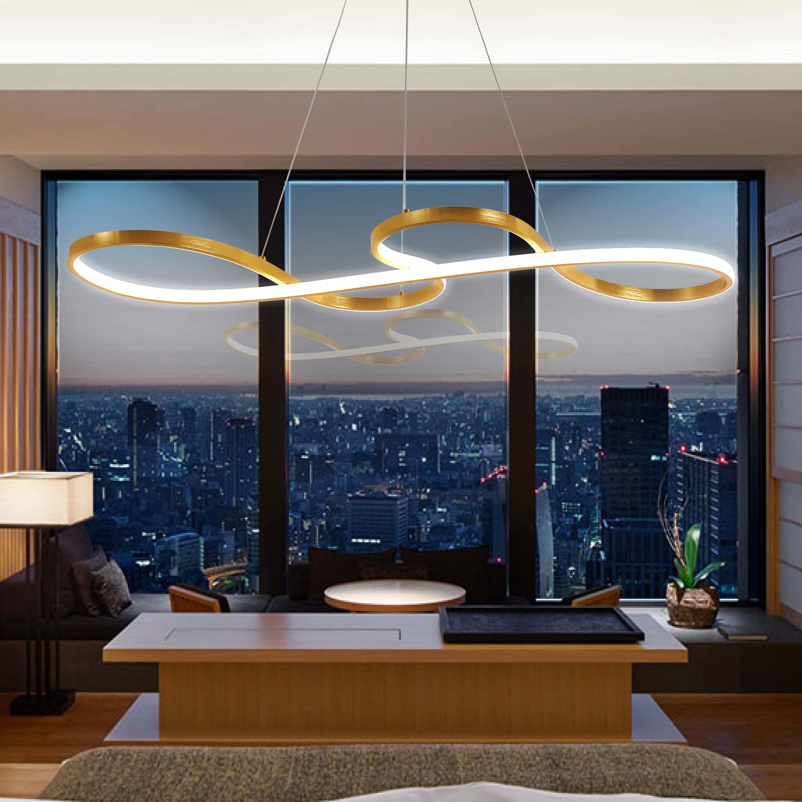 Gold Led Chandelier Modern Gold Chandelier for Dining Room Light Fixture,L39.3'' Modern Led Pendant Light for Kitchen Island Lig