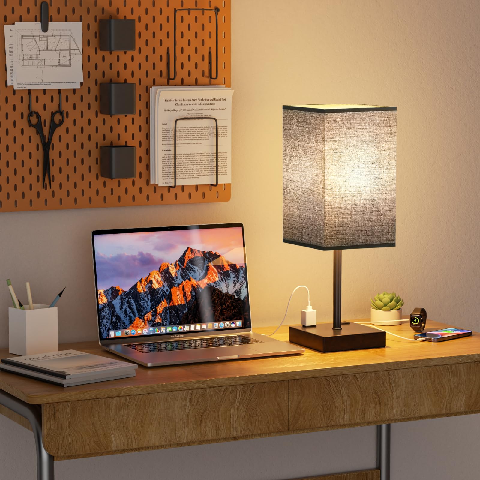 Plus Black Bedside Lamp For Nightstand - Touch Table Lamp With Type C + A And Ac Outlet, Square Charging Lamps For Bedroom Decor