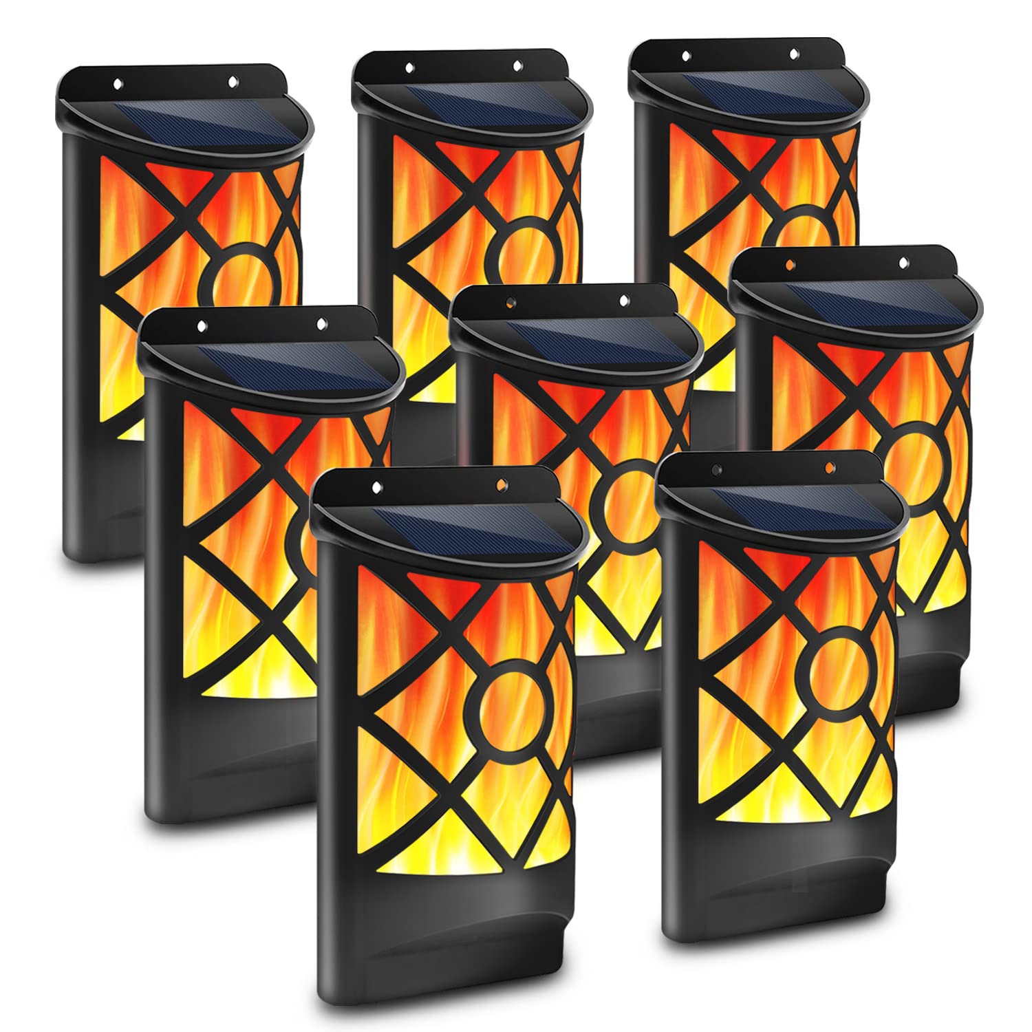 Aityvert Solar Flame Lights Outdoor, Waterproof Flickering 66 LED, 8 Pack, Wall Mounted Night Lights for Patio and Driveway