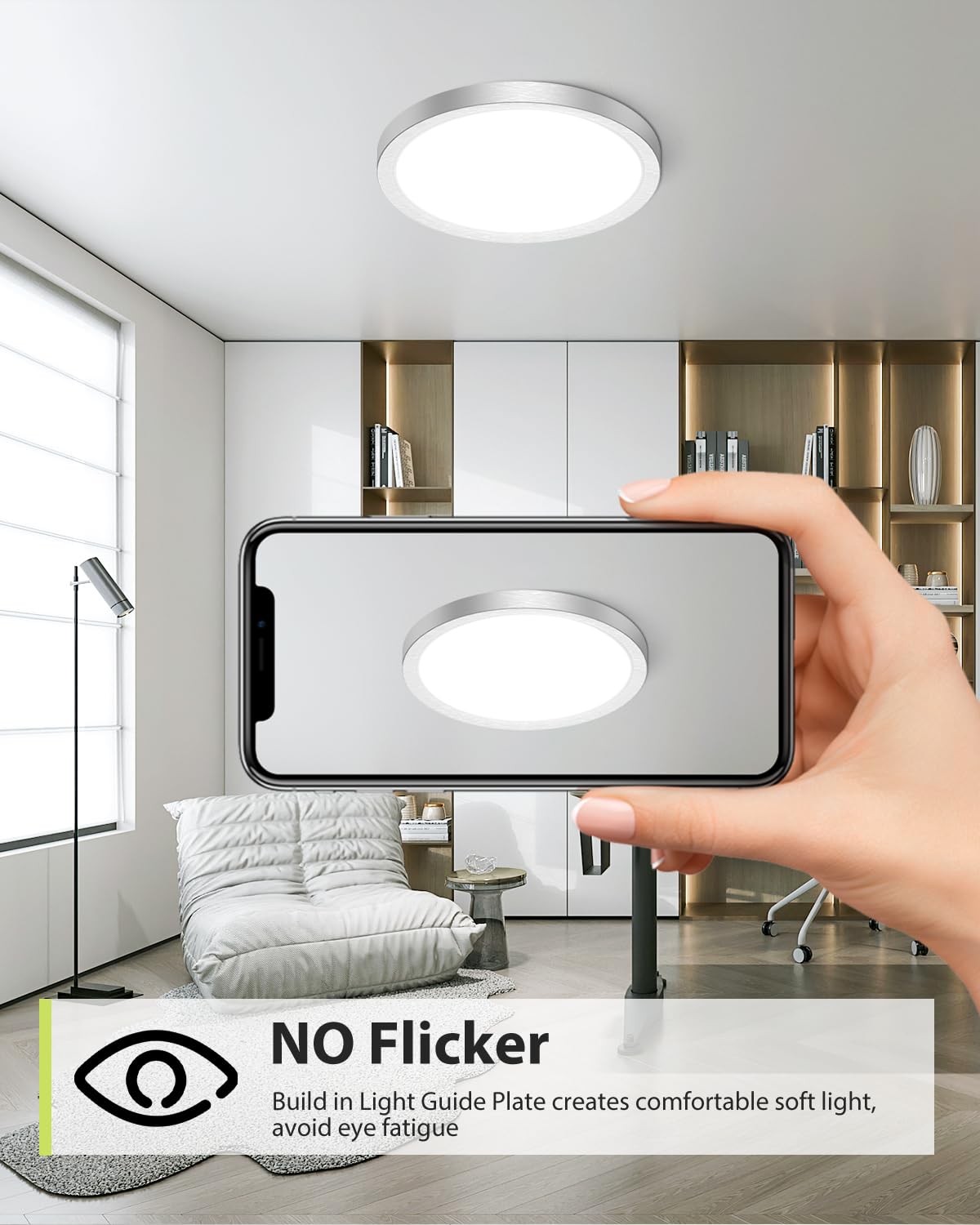 Hepside 2Pack Flush Mount Led Ceiling Light Fixture Brushed Nickel, 12Inch 28W, Dimmable 3000K-4500K-6000K 3 Color Selectable Ceiling Lamp 3200Lm Low Profile Ceiling Light For Kitchen Bedroom Hallway