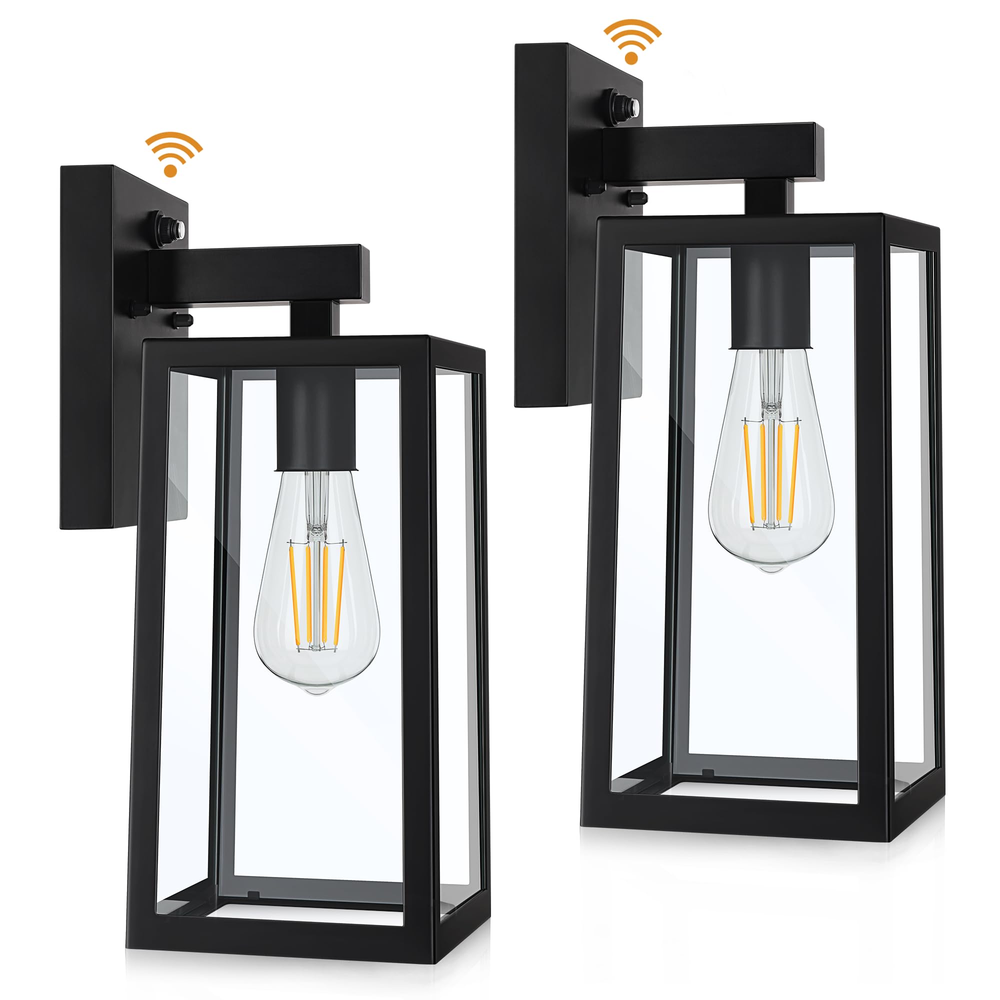 SHINE HAI Outdoor Wall Lantern, Waterproof Sconce Fixture, E26 Base, Black, Model 2032T-LS, 2 Pack