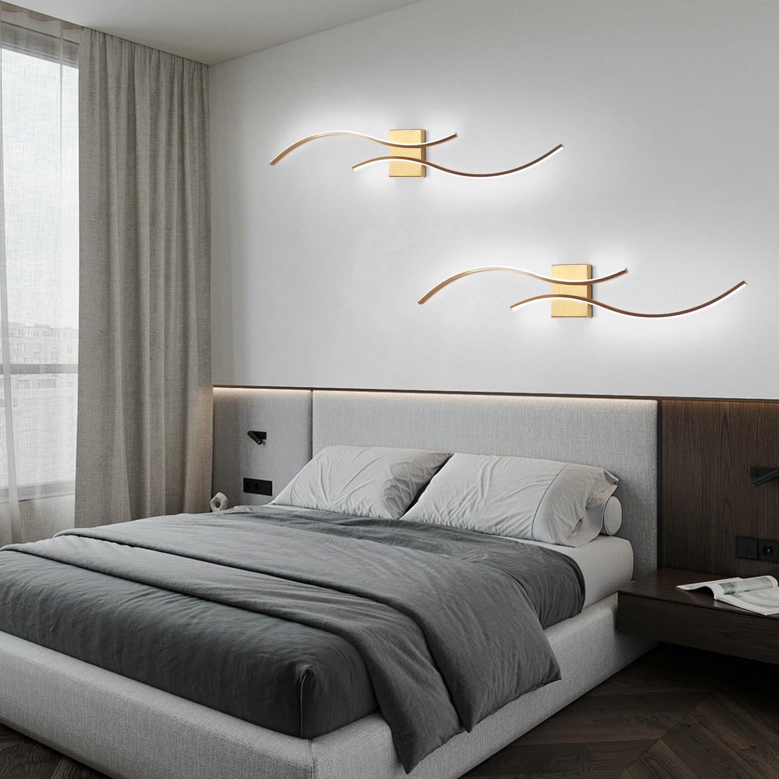 Caneoe Modern Wall Sconce  39Inch Gold Led Wall Light Fixtures 6000K Bathroom Vanity Light Fixtures Over Mirror Indoor Bedroom Wall Lamps For Living Room Hallway Sconces Lighting