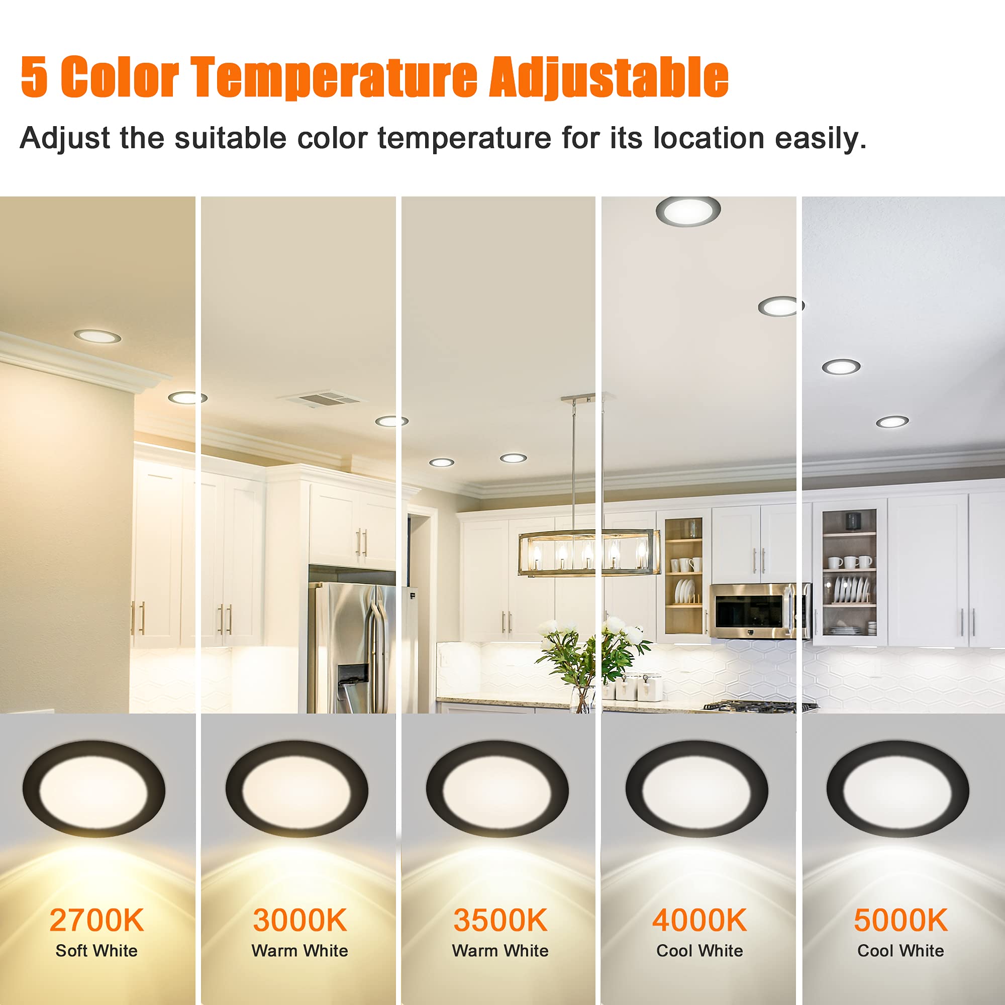 LEDIARY 16 Pack 5CCT LED Black Recessed Lighting 6 inch, 2700K-5000K Selectable Canless Recessed Lights, 1100LM High Brightness,