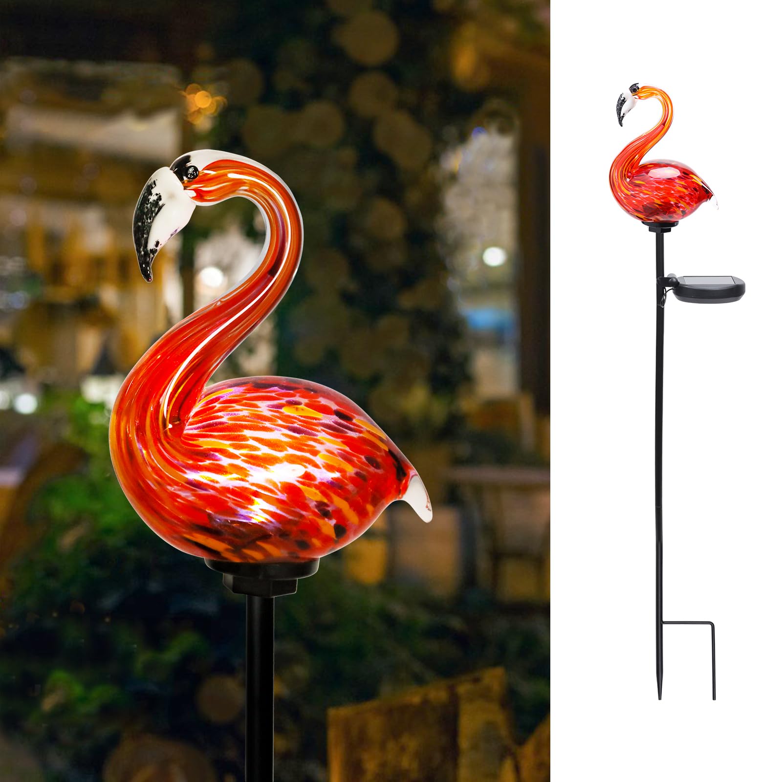Bshine Solar Flamingo Garden Decoration Outdoor Lights, Hand Blown Glass Waterproof Solar Light Stake Decorate Paths, Pathways, 