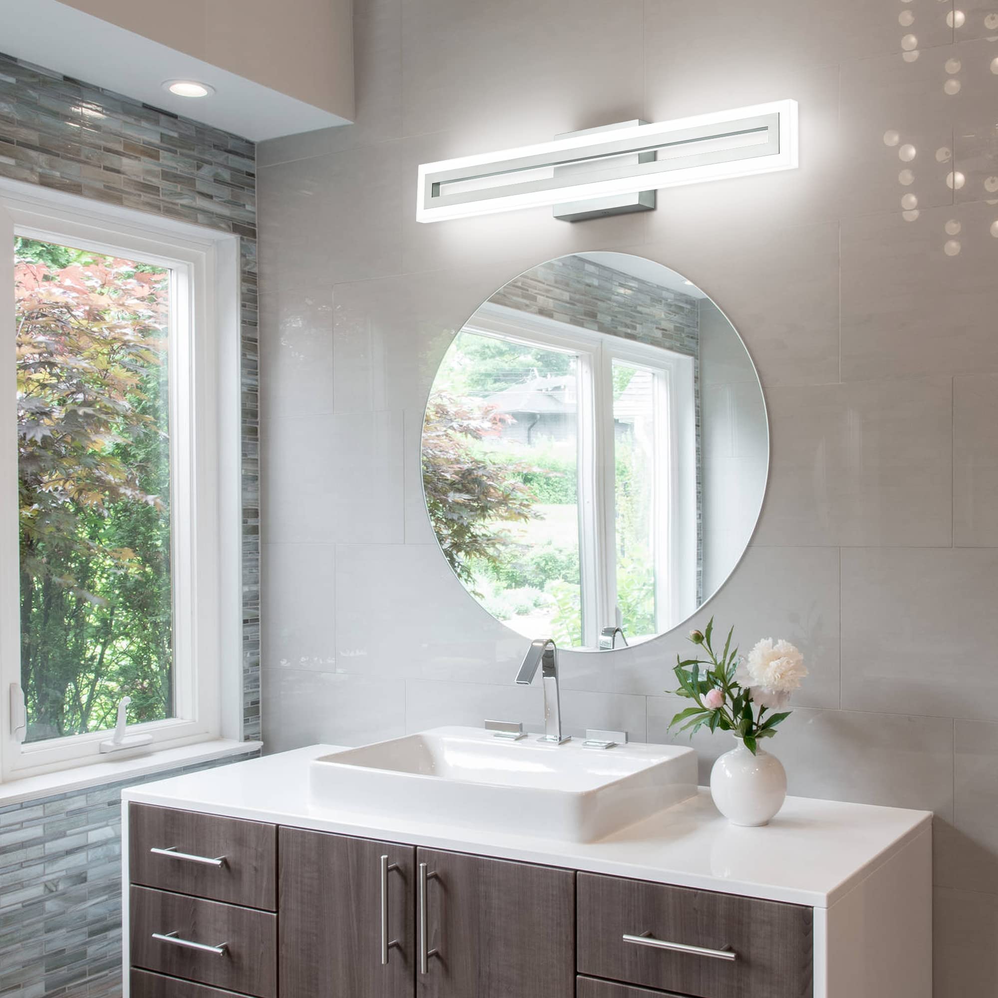 SOLFART 24 Inch LED Bathroom Light Fixture, Brushed Nickel, Aluminum, Non-Dimmable, Over Mirror Vanity Lights