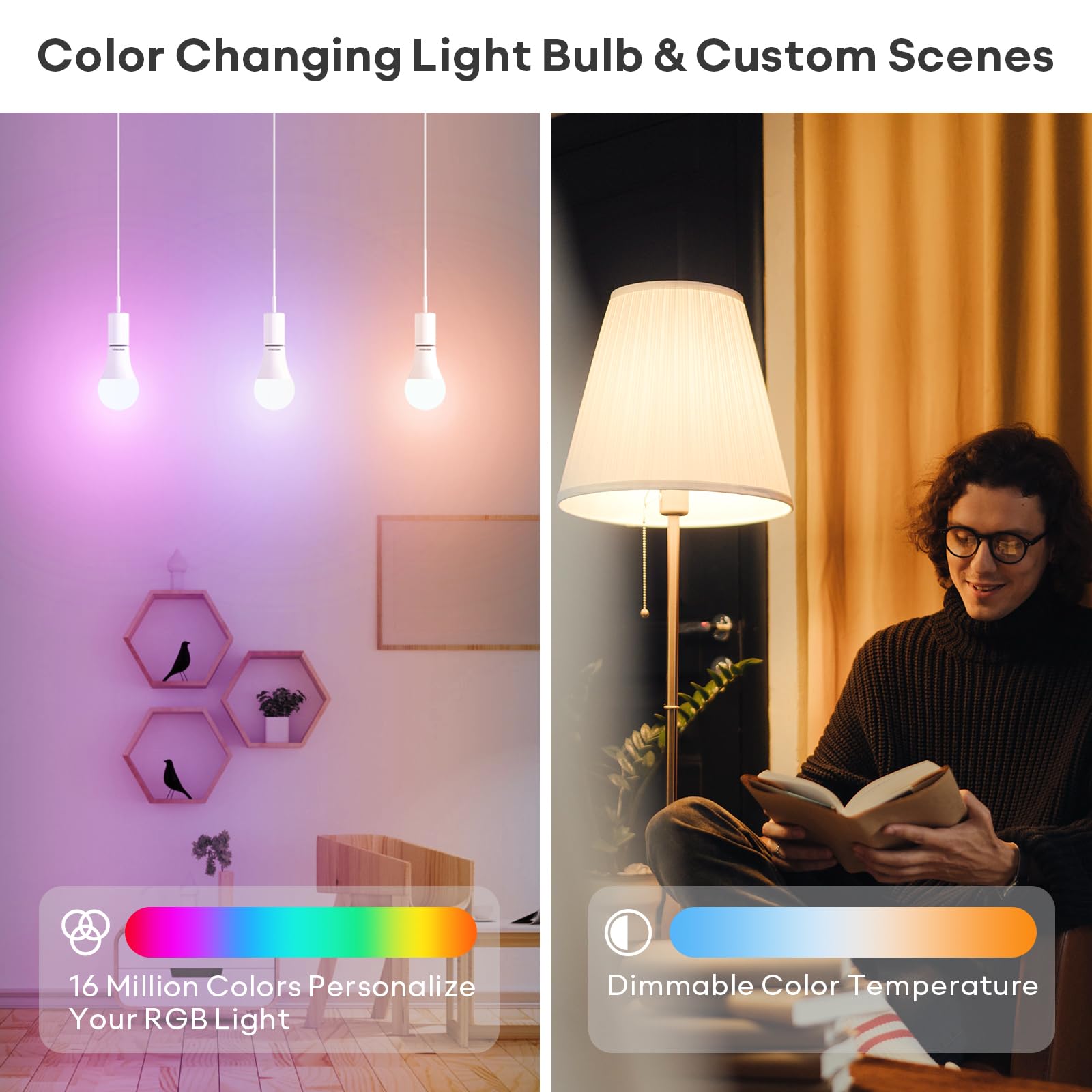 VOCOlinc Smart Light Bulb, WiFi LED, 850 Lumens, Dimmable, Multicolor, A21, 9.5W, 4 Pack