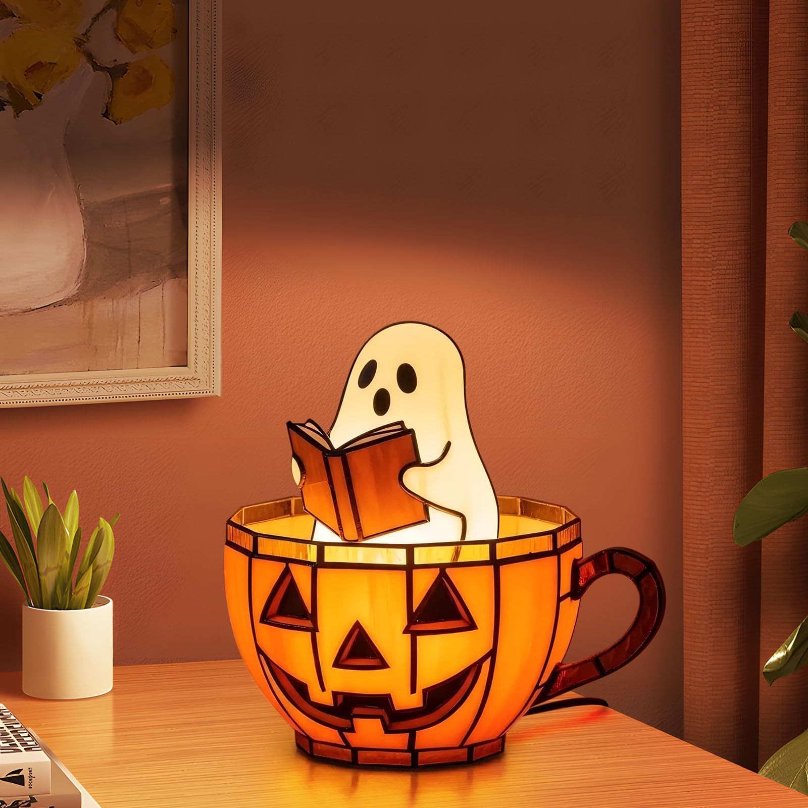 Halloween Ghost Reading Book Lamp, Ghost Bubble Bath Lamp, Handmade Halloween Ghosts Reading Night Light Up, Charming Ghost Read