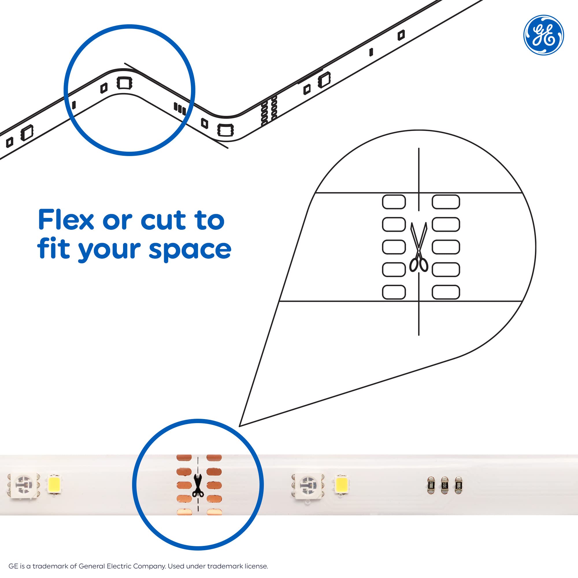 GE LED Tape Light, Indoor Color Changing Strip Light, 10ft, Plastic, Model 93129119
