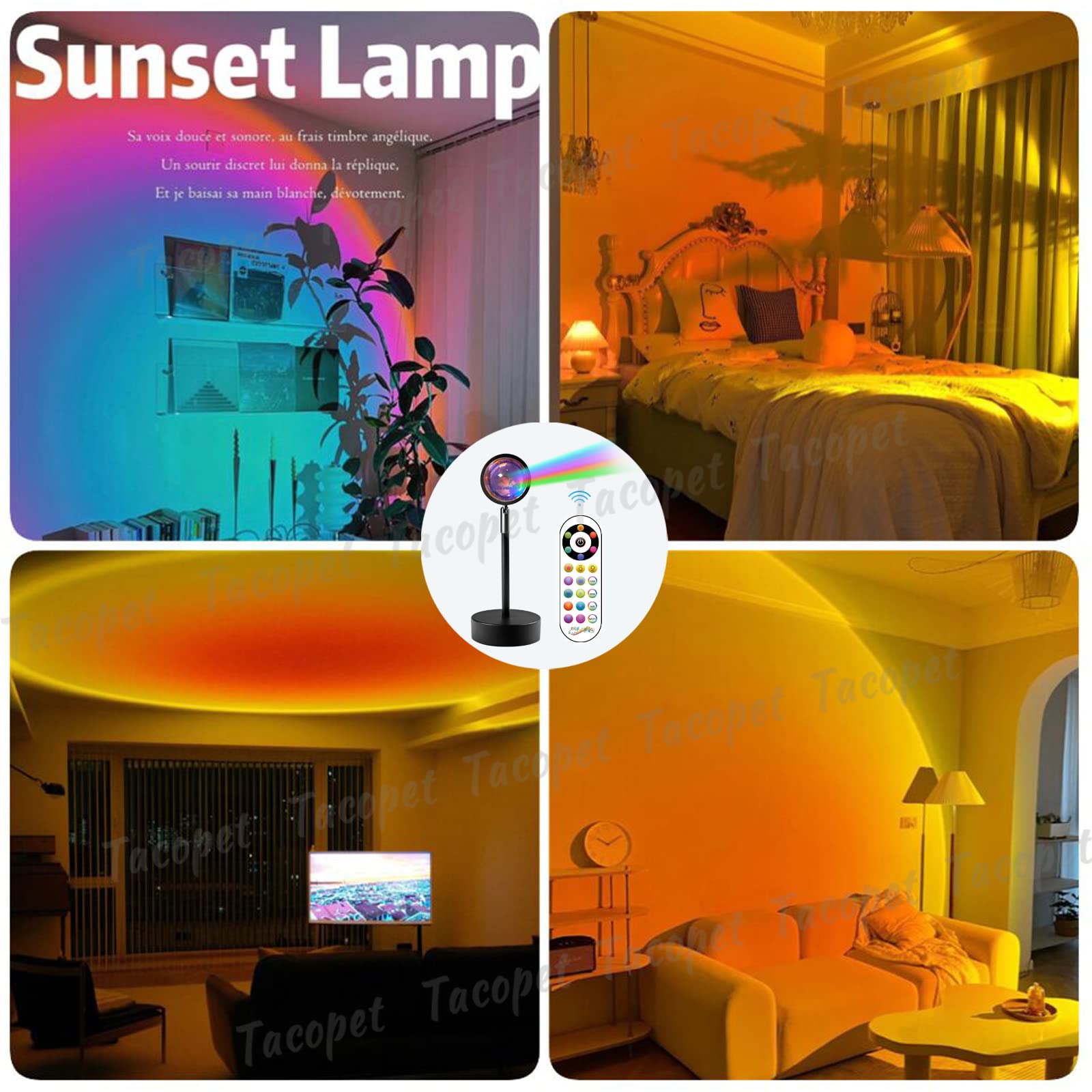 Tacopet Sunset Lamp Projector – Multicolored Led Night Light With Remote For Home & Bedroom