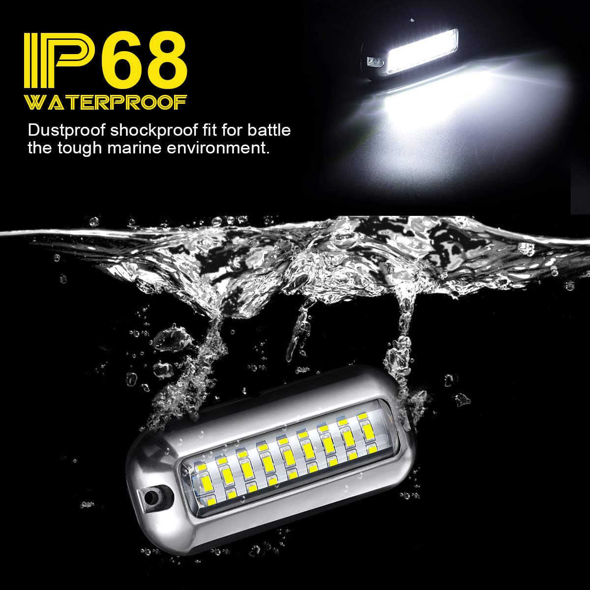Kawell 27 LED Underwater Boat Lights Waterproof IP68 SUS316 Stainless Steel Marine Transom Lights White 55-AU786-W
