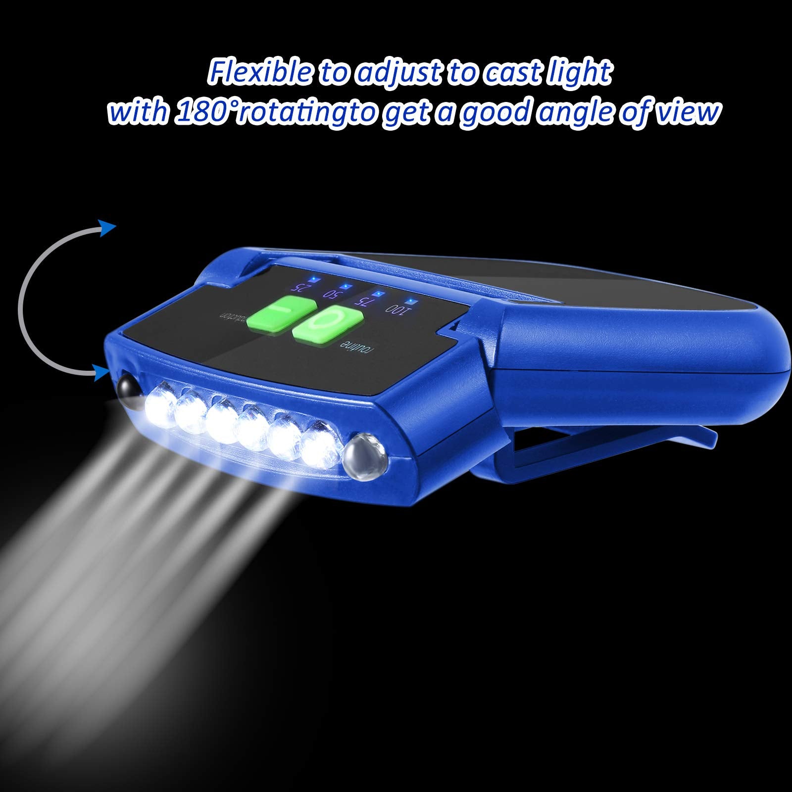 Mudder 2 Pieces Led Clip On Cap Lights Usb Rechargeable Cap Flashlight Clip Waterproof Ultra Bright Hands-Free Hat Light Flashlight Headlamp For Fishing Camping Hand Work (Black, Blue)