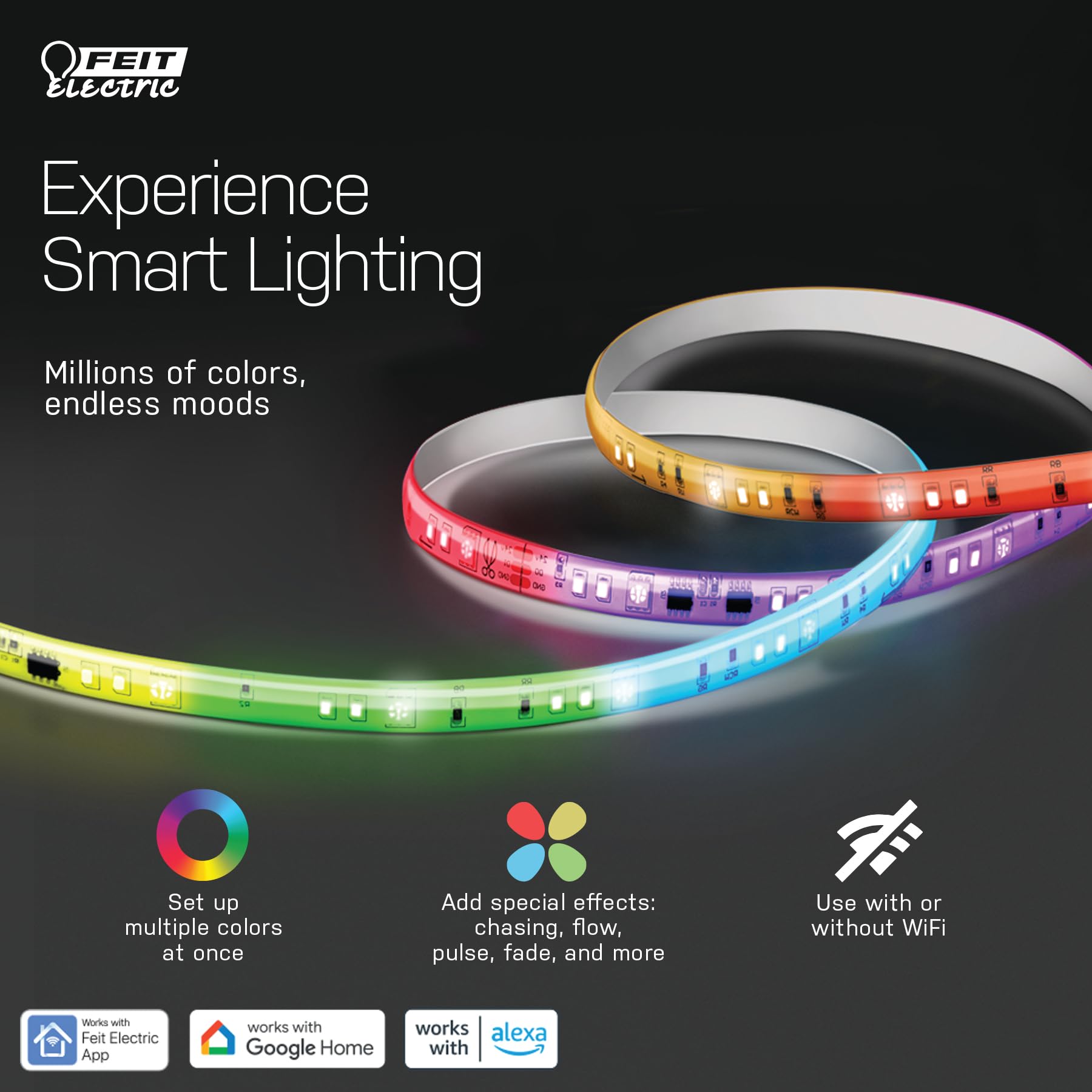 Chasing Led Strip Feit Electric Smart Light Strip 16FT, Ultrathin RGBW Color Chasing LED ...