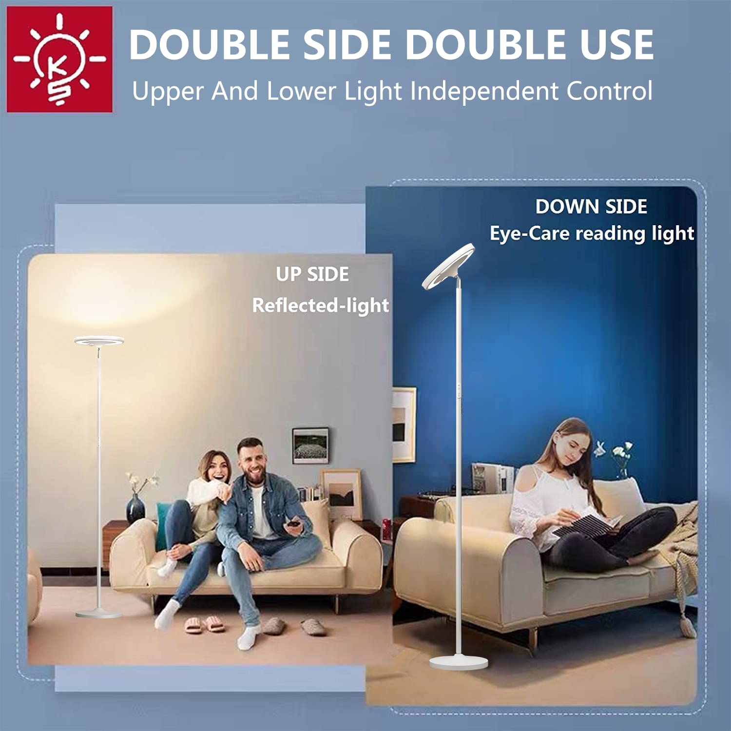 Keepsmile LED Floor Lamp with Remote, 36W 2600LM, Modern Multicolor Dimmable, White, Model KS.FF.A.024W.FC.001