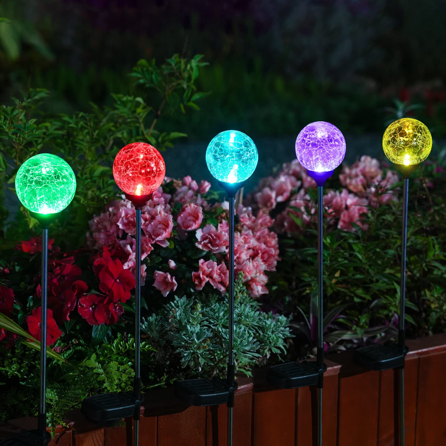 Crystal Cracked Glass LED Garden Globe Light - 6 Pack Color-Changing Solar Stake Ball Light Auto On/Off, Perfect for Landscape,