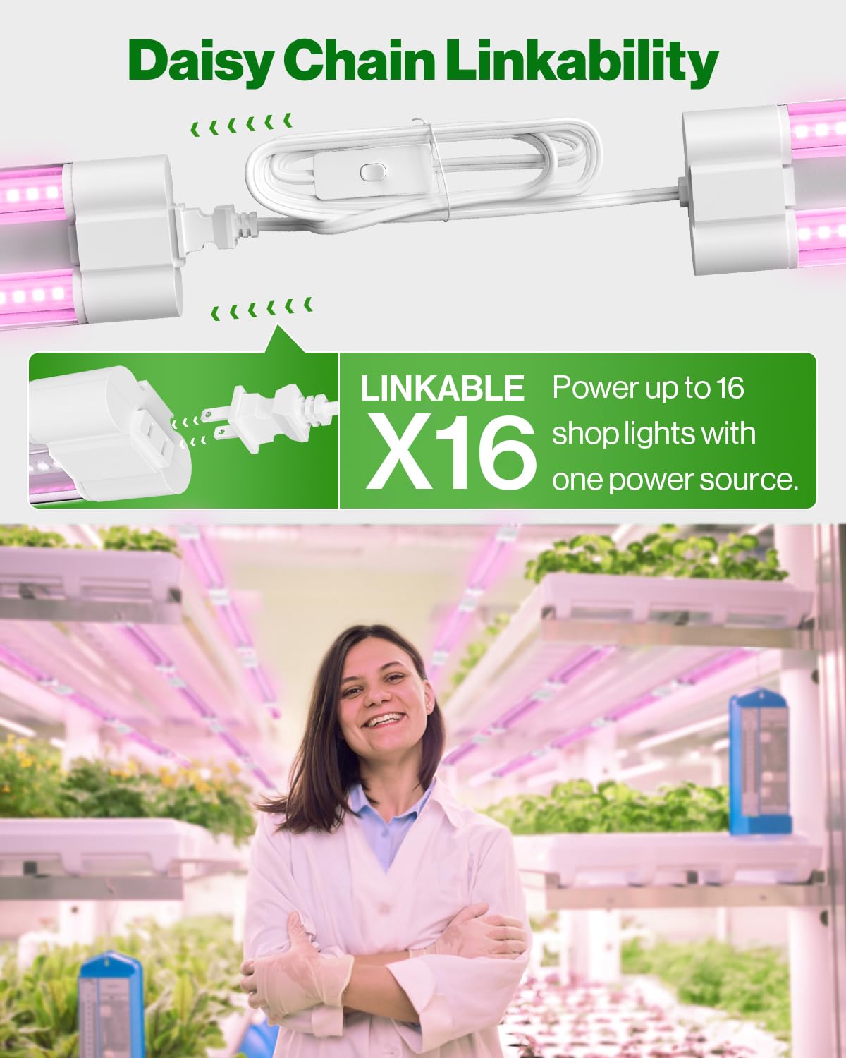 Sunco Grow Light LED, Full Spectrum, 30W, 3ft, Plastic, 2700K Soft White, Model SH_GL3-WH-FS-2PK, 2 Pack