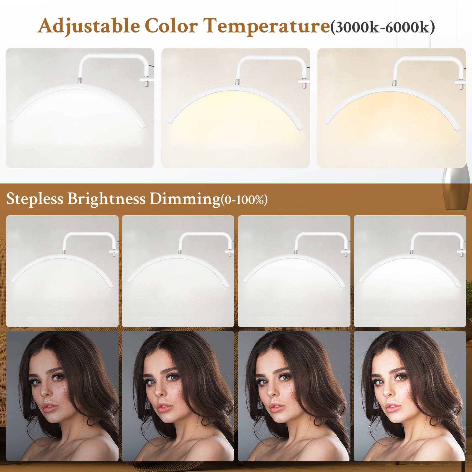 Lash Light For Eyelash Extensions, Led Half Moon Light For Lash Tech, Dimmable Floor Eyelash Lamp With Phone Holder For Esthetician, Tattoo Artists, Beauty, Skincare - Adjustable Brightness & Height