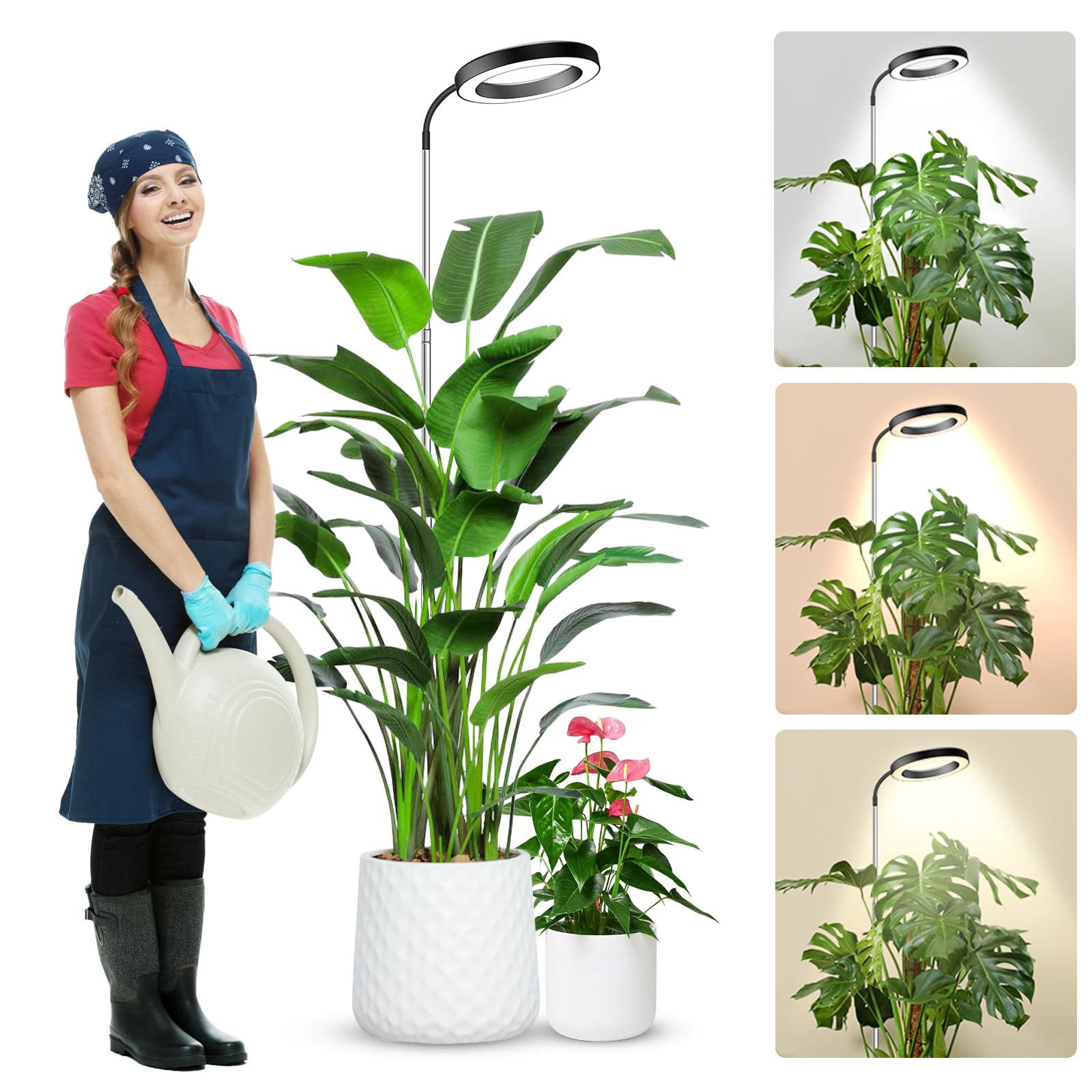 Wolezek Grow Lights For Indoor Plants Full Spectrum, 80 Leds 3 Colors Grow Light, 65In Large Plant Lights For Indoor Growing With 360°Gooseneck, 6/12/16H Timer, 5 Brightness, Height Adjustable, Black