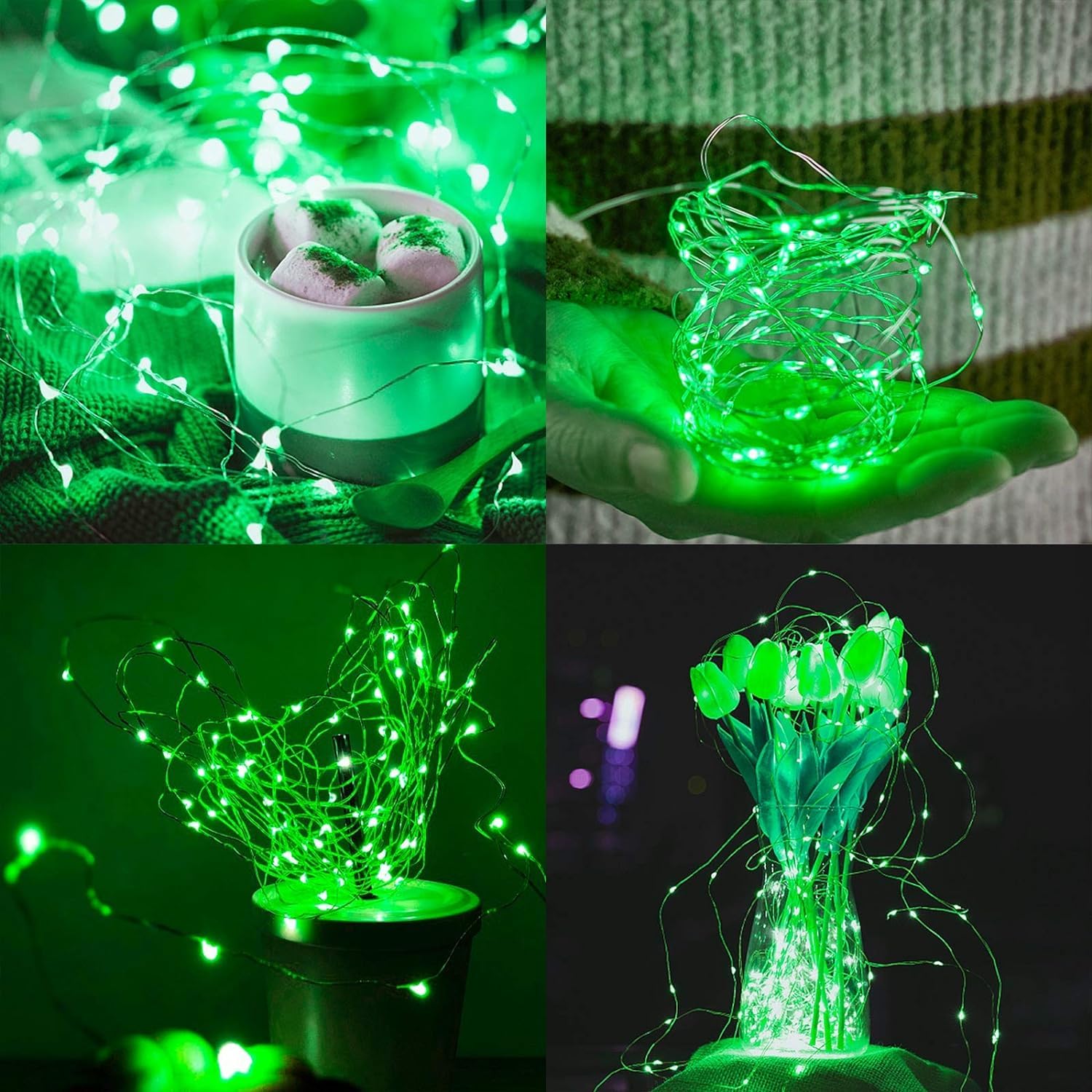 ZNYCYE St. Patrick's Day Fairy String Lights, 50 LED, 8.2Ft, Battery Operated, Green, 4-Pack, Copper, 8 Modes with Timer