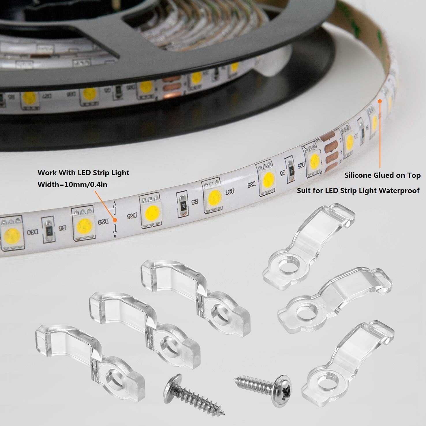 Mmsd 100 Pack Led Strip Light Mounting Brackets Strip Light Holder With 102 Screws Suit For 10Mm Wide Waterproof Strip Light