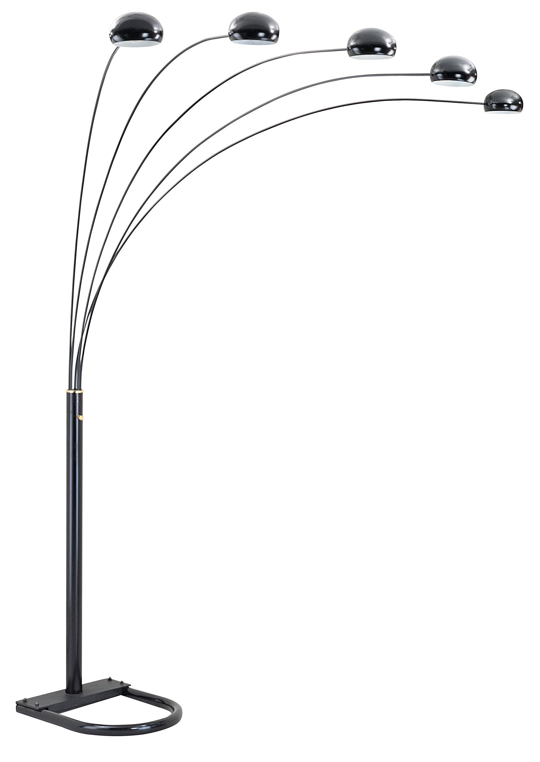 OK Lighting 5-Arch Floor Lamp, 88-Inch, Polished Black, Metal, Model OK-9628K