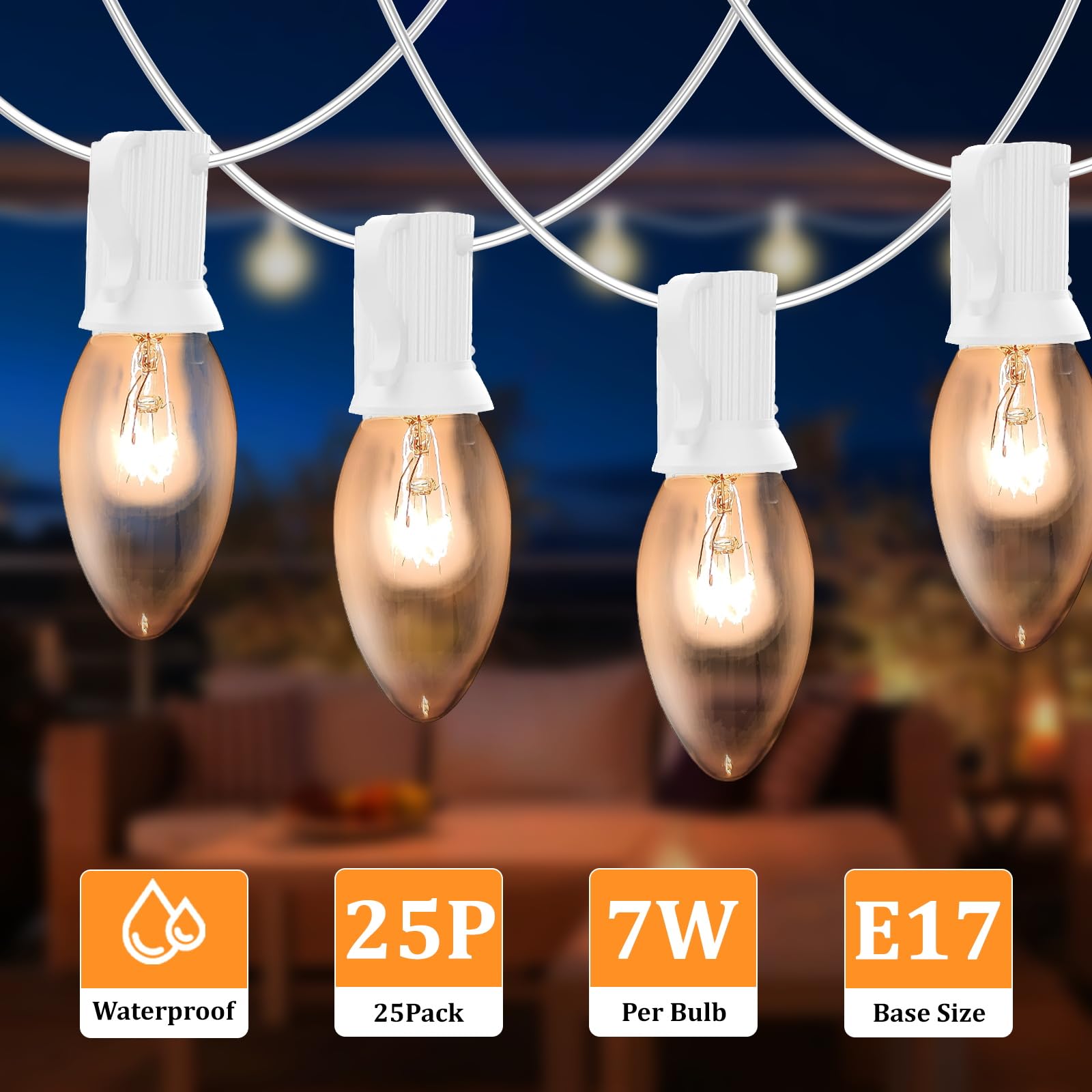 Cbebew 25 Pack C9 Replacement Bulbs, C9 Christmas Light Bulbs 7W Clear Incandescent Bulbs For Outdoor Backyard Wedding Christmas