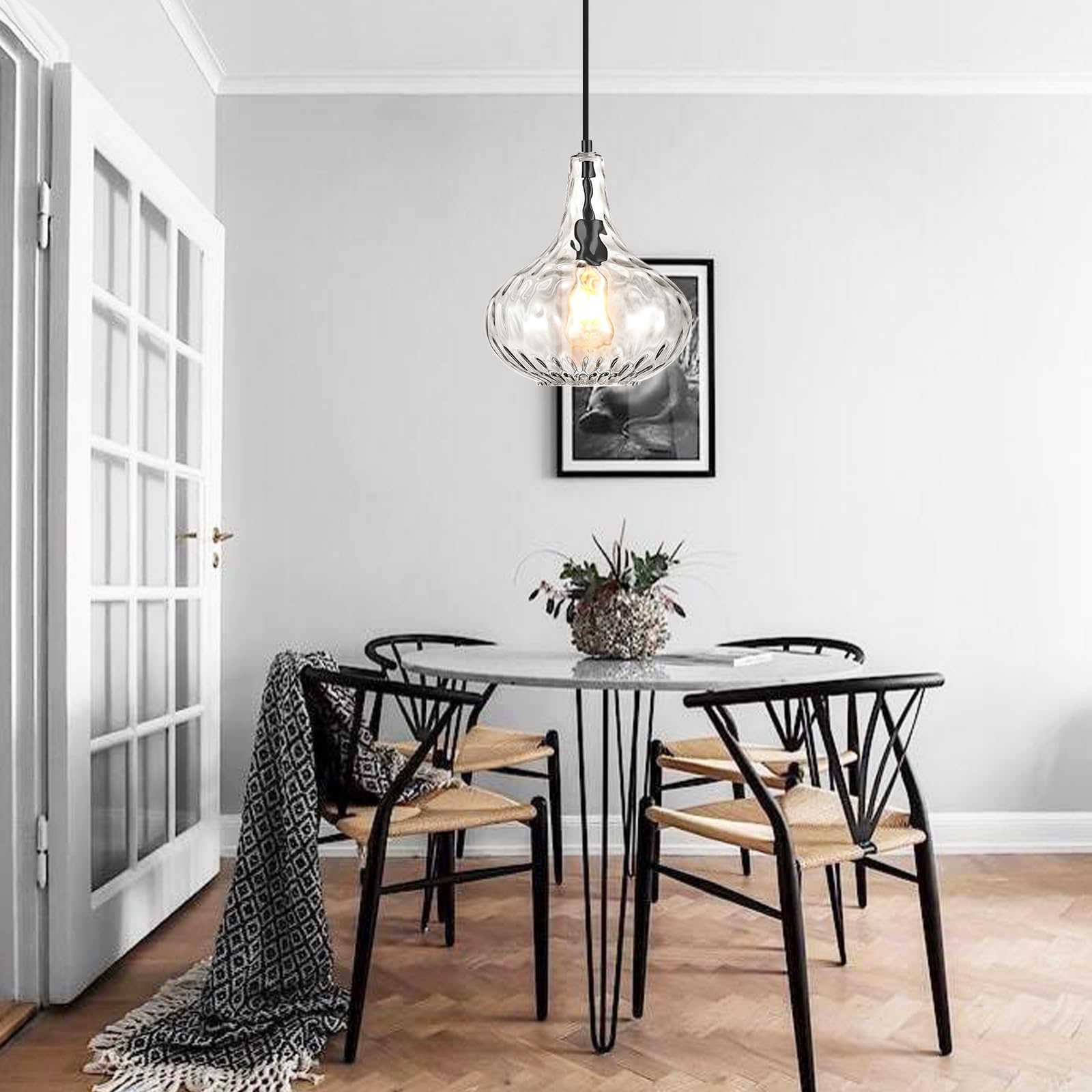 Glass Large Pendant Lights For Kitchen Island Blown Glass Pendant Light Clear Hammered Shade Hanging Ceiling Lights With Black F