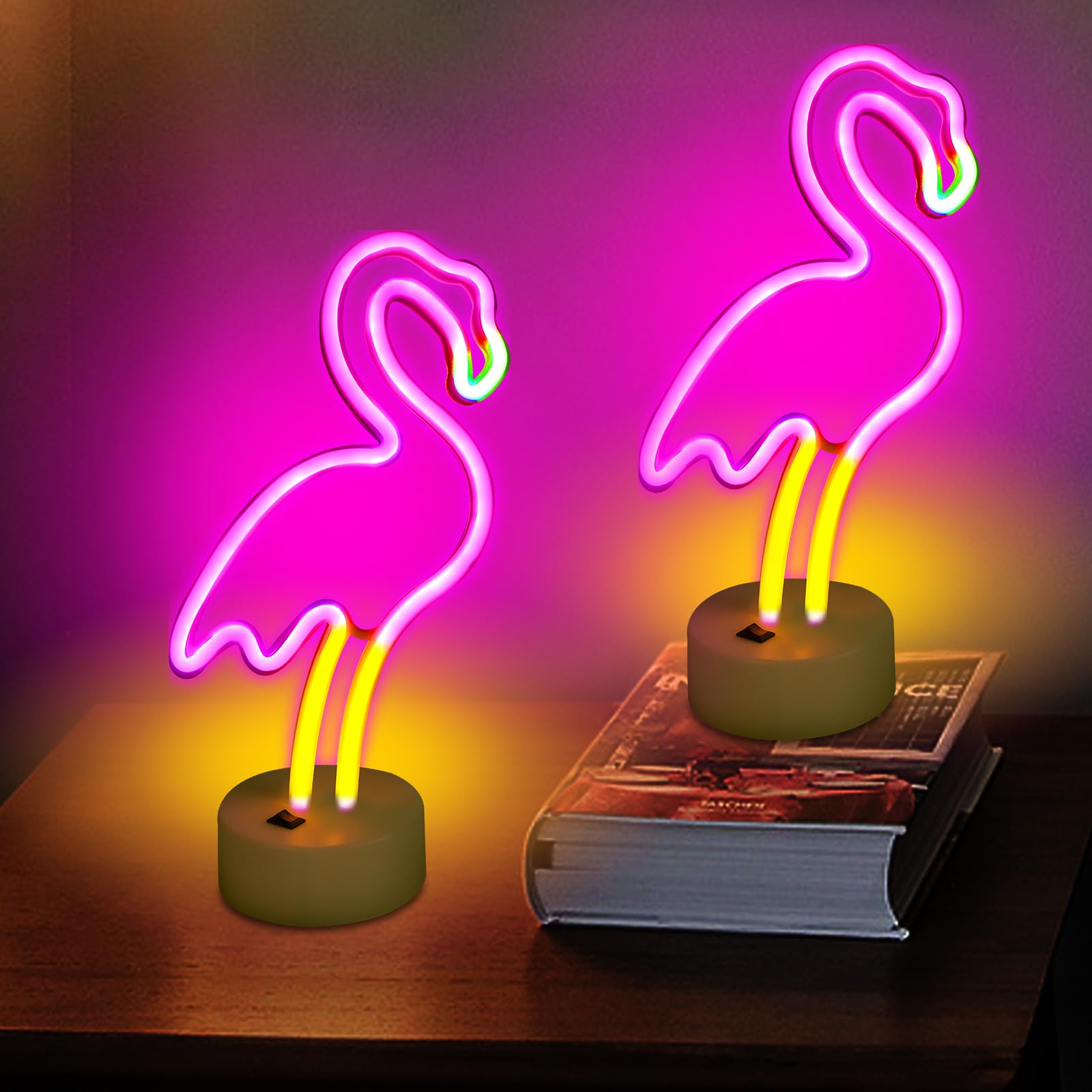 UrsaMajor Flamingo Neon Light, 2Pack Pink Flamingos Girls Room Decor, USB/Battery Operated LED Neon Signs for Party, Birthday De