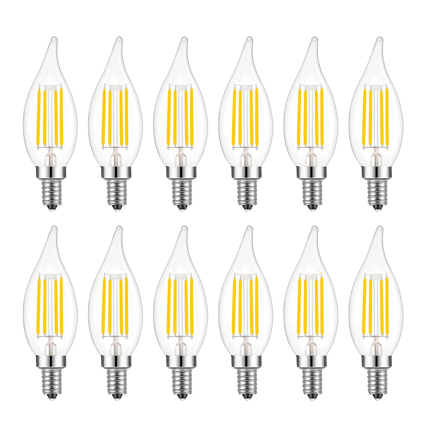 Lamsky E14 Led Bulb European Base 4W Led Chandelier Light Bulbs Dimmable 40W Equivalent,Flame Tip Candelabra Led Bulbs,110V 4000