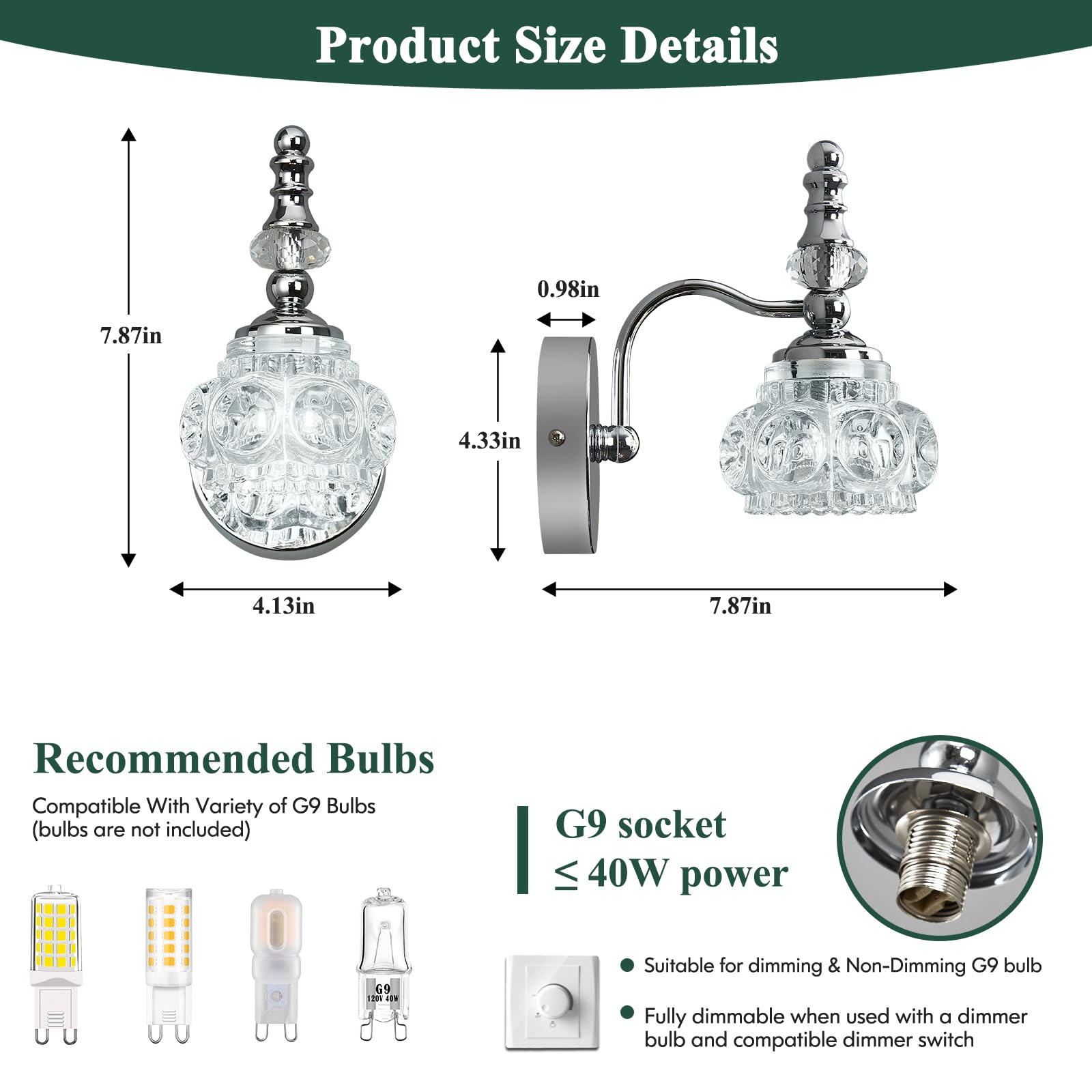 Lbsqj Modern Wall Sconces Set Of Two Indoor Lamp Chrome Vintage Glass Light Bathroom Vanity Fixture Wall-Mounted Room Lighting