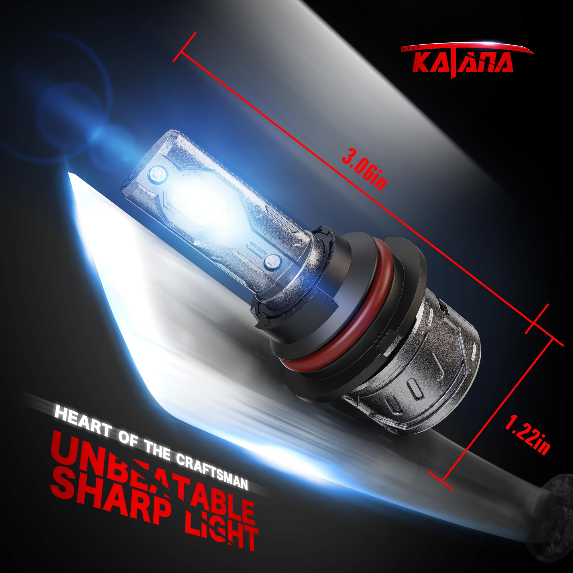 Katana 9007 HB5 Light Bulb - 400% Brightness, 6500K White, Mini Size Fog Light Bulb (2-Pack)