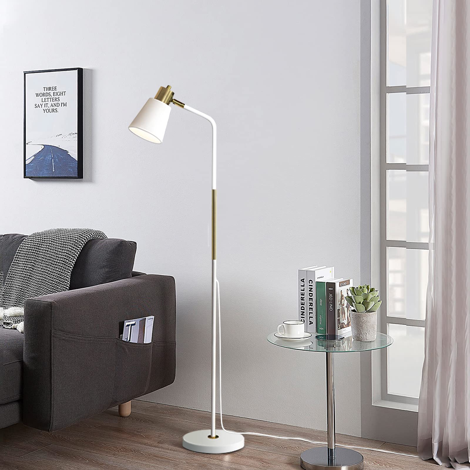 LALISU Industrial Floor Lamp - Adjustable Metal Heads, Rustic White Design for Living Room & Bedroom Home Décor