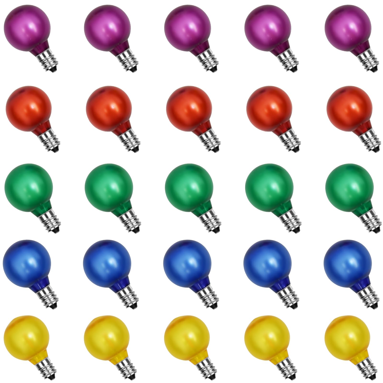 25 Pack G40 Led Multicolor Christmas Replacement Light Bulbs, 1 Watt E12/C7 Candelabra Base Plastic Shatterproof Led Globe Ediso