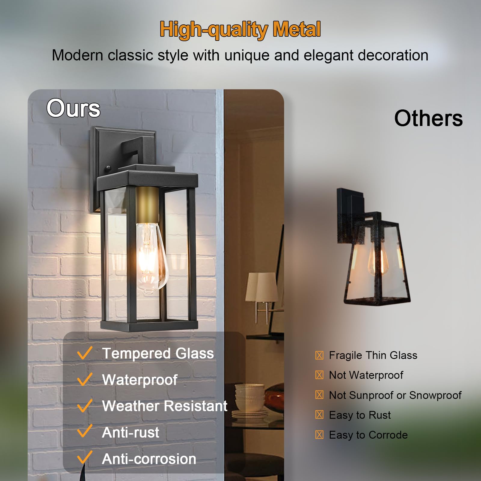 Alvime Outdoor Wall Lights, Waterproof Exterior Lanterns, Black Twin Pack For Entryway & Patio