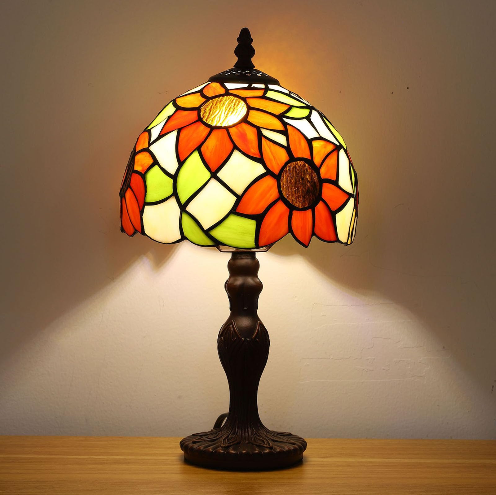 Fumat Tiffany Small Table Lamp Sunflower 3-Way Color Temperatures Stained Glass Table Lamps For Living Room,8X8X15Inch Bedroom B
