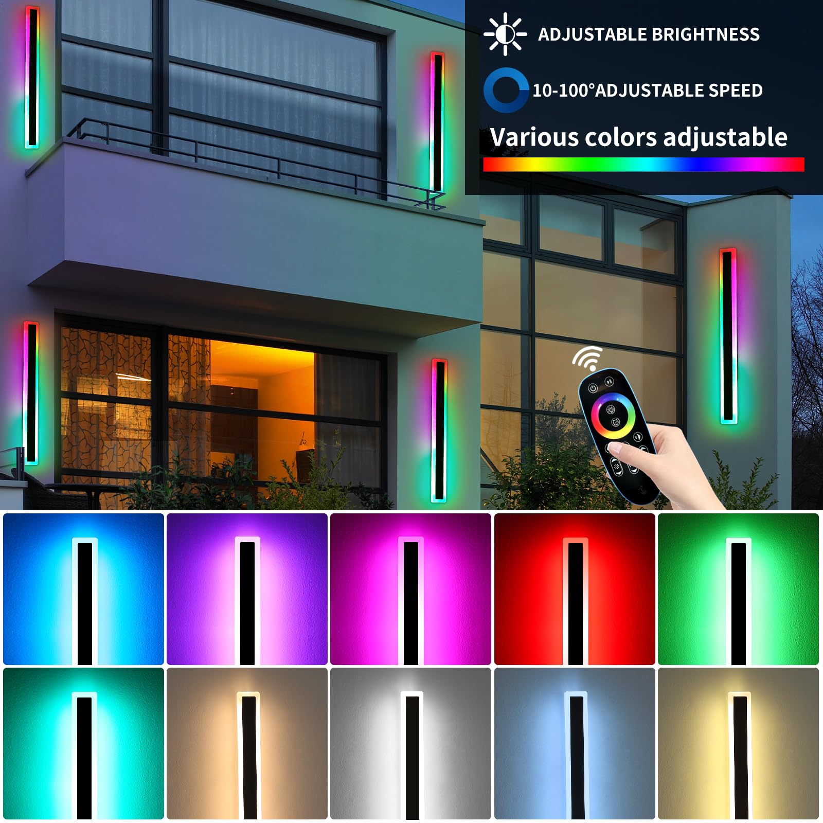 Mikeru Modern Outdoor Light Fixture, 57Inch Modern Rgb Outdoor Wall Light 10%-100% Dimmable With Memory Function Long Outdoor Po