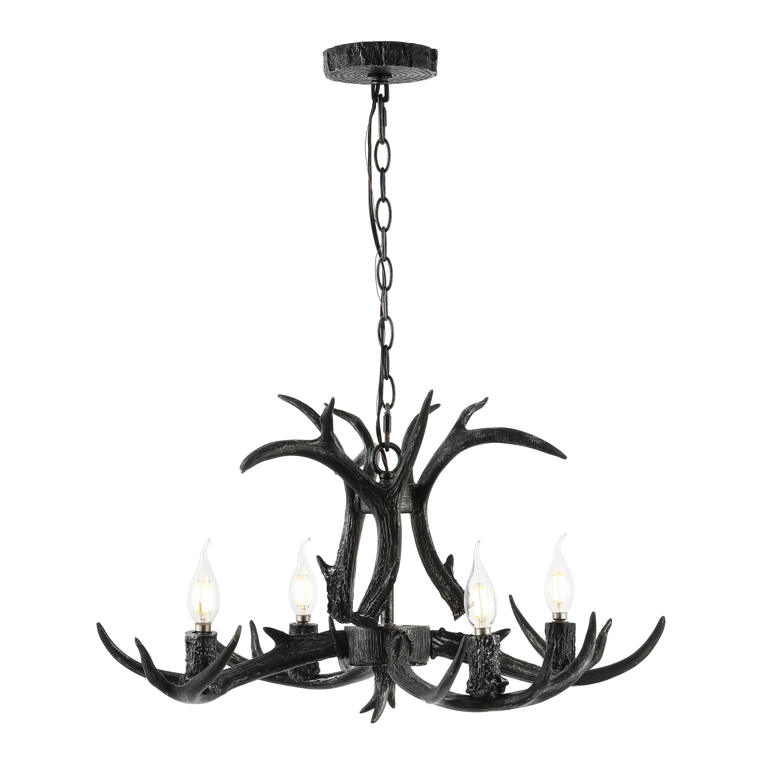 JONATHAN Y JYL6301D Eldora 26'' Adjustable Resin Antler 4-Light LED Chandelier, Black for Living Room, Dining Room