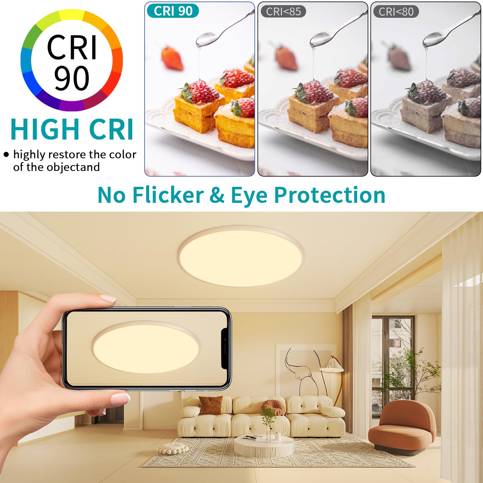 Glowall 24 Inch Round Led Ceiling Light Fixture, Ultra Thin Flush Mount, Dimmable With Remote Control, 56W, 5600 Lumen, Modern,