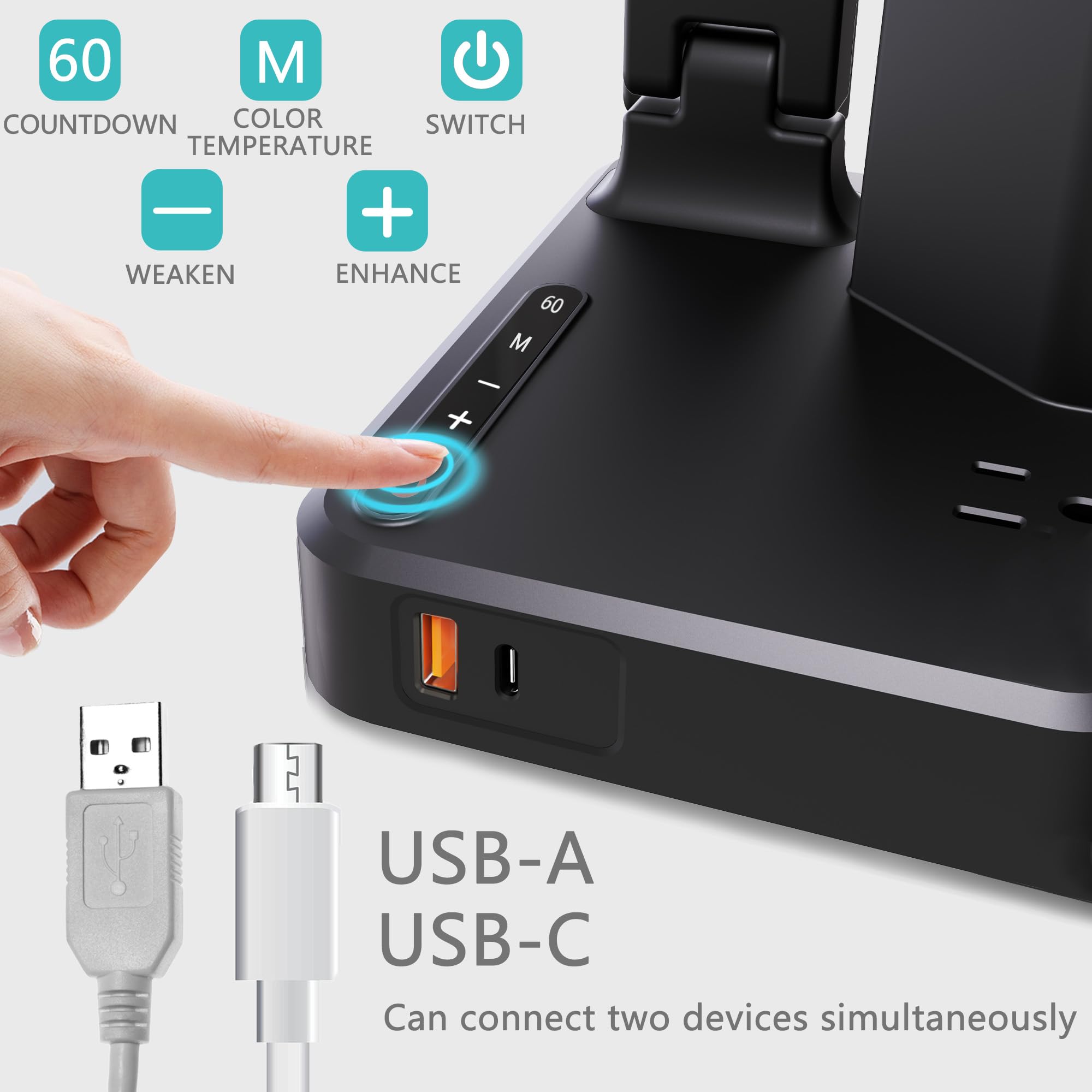COZOO LED Desk Lamp with 2 USB Ports, 3 Color Modes, Touch Control - Black, Model CZC018D